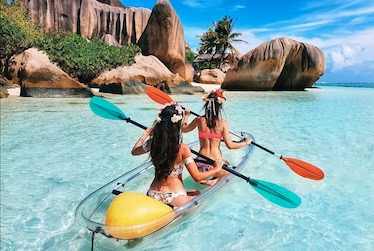 Seychelles places to visit with transparent kayak