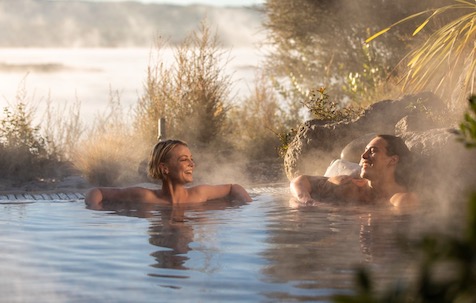 Hot pool bath in geysers & huge volcanic hollow new Zealand adventures